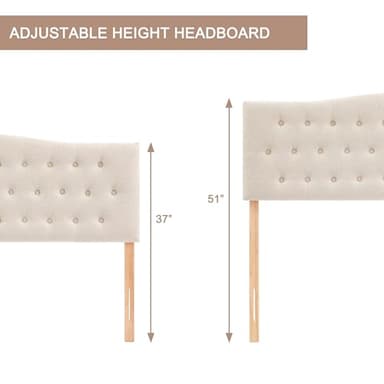 Huatean Home Tufted Upholstered Headboard Queen Size, Sturdy and Durable Solid Wood Bed headboard, Fabric Headboard Adjustable Height from 37” to 51”, Modern Button Diamond Design Head Board, Beige - Image 5