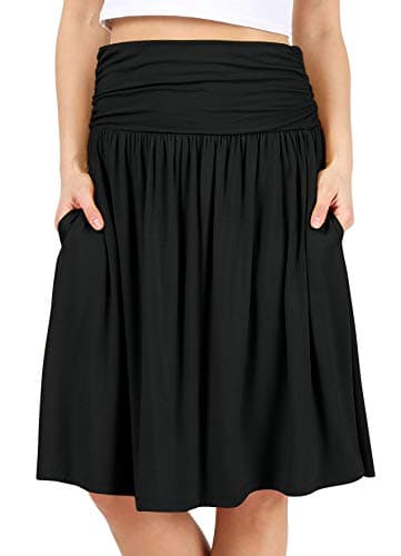 Black Skirts for Women - Knee Length High Waisted Flowy Aline Pocket Skirt (Size Medium, Black) - Image 1