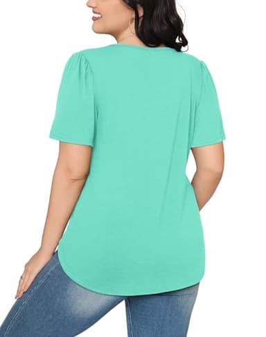 Womens Summer Tops Loose Fit Round Neck Short Sleeve Pleated T Shirts Beach Vacation Essentials Aqua M - Image 5