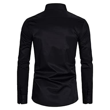 DELCARINO Men's Long Sleeve Button Up Shirts Solid Slim Fit Casual Business Formal Dress Shirt Black Medium - Image 2