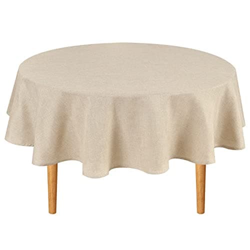 Hiasan Round Linen Tablecloth 90 Inch - Wrinkle and Stain Resistant Washable Polyester Fabric Table Cloth for Dining Room Kitchen Party, Beige - Image 1