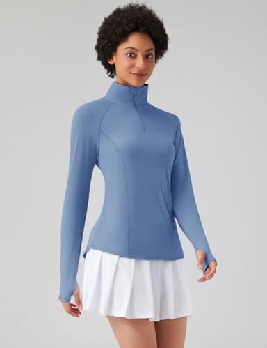 LOMON Womens Workout Tops Long Sleeve 1/4 Zip UV Sun Protection Quick Dry Hiking Athletic Shirts Rash Guard UPF 50+（Haze Blue,XXL） - Image 2