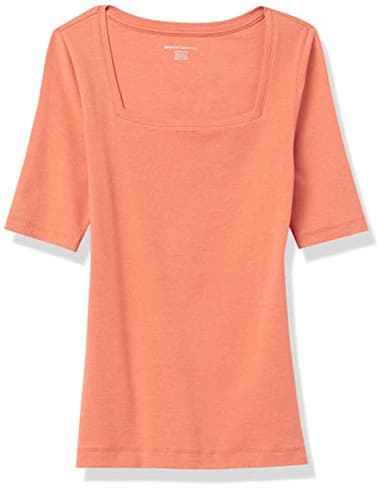 Amazon Essentials Women's Slim-Fit Half Sleeve Square Neck T-Shirt, Rust Orange, Small - Image 9