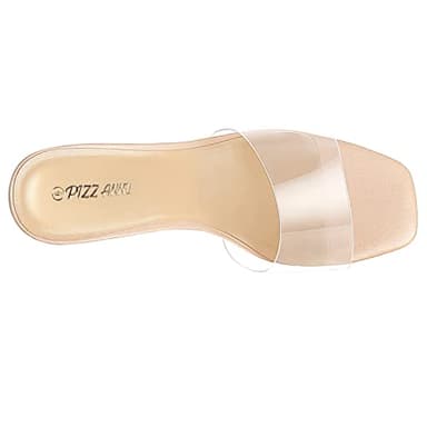 PIZZ ANNU Women's Clear Heels Sandals Transparent Open Toe Mules Chunky Slip on Heeled Slipper Dress Shoes Slide Sandal,Clear Nude 9.5 - Image 3