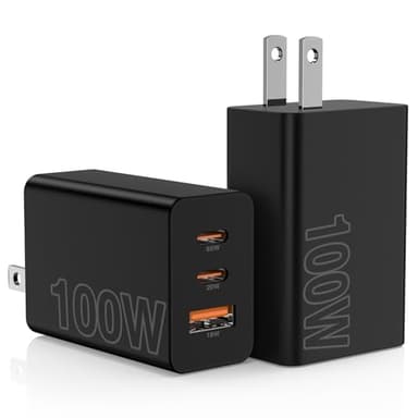 Hzevn 2Pack 100W USB C Wall Charger Block,3-Port (65w+20W+18w) Super Fast Charging Power Adapter,Multi USB C Charging Hub Plug Cube for MacBook,iPad Pro, Galaxy S25, iPhone 16/15 and More-Black - Image 1