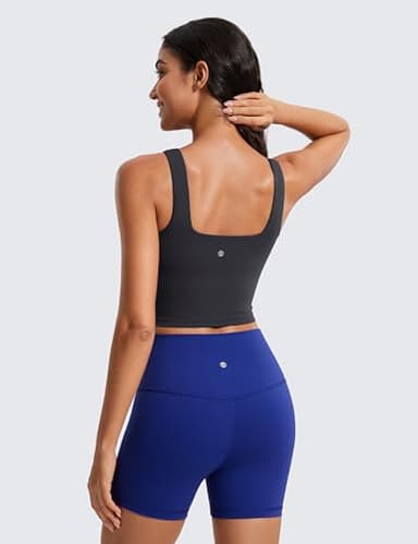 CRZ YOGA Butterluxe Womens Square Neck Longline Sports Bra - Workout Crop Tank Tops Padded Yoga Camisole with Built in Pads Mysterious Grey Large - Image 2