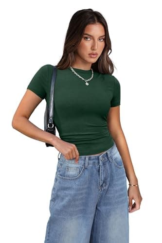 XIEERDUO Short Sleeve T Shirts for Women Summer Clothes Basic Tee 3 Pack DarkGreen RoyalBlue Pink M - Image 3