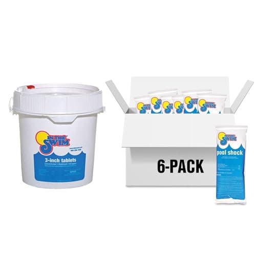In The Swim Shock and Chlorine Bundle for Sanitizing Swimming Pools – Includes 6 x 1 Pound Bags of 68% Cal-Hypo Pool Shock and 10 Pound Bucket of 3 Inch Stabilized Chlorine Tablets - Image 1