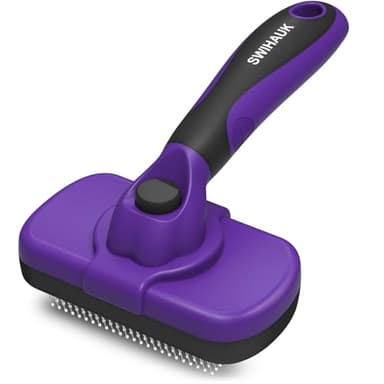 Swihauk Self Cleaning Slicker Brush for Dogs & Cats, Skin Friendly Pet Grooming for Shedding, Deshedding, and Hair Removal - Puppy Brush for Long Haired Pets, Pet Supplies, Purple - Image 1
