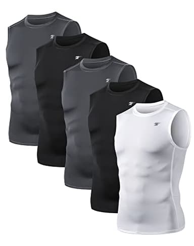 TELALEO 5 Pack Men's Athletic Compression Shirts Sleeveless Workout Tank Top Sports Base Layer Running Basketball XL - Image 1
