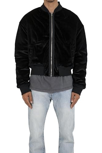 mnml Men's Velour Bomber Jacket, Black - Image 1