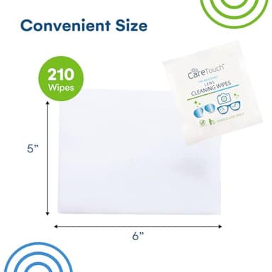 Care Touch Lens Wipes for Eyeglasses- 210 Count Individually Wrapped Pre- Moistened Wipes, 5 x 6 Inch- Camera Lens, Sunglasses and Glasses Cleaner,- Gentle and Portable for Cleaning of Optical Devices - Image 3