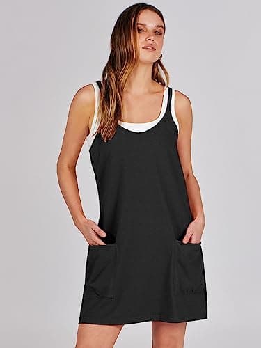 Caracilia Womens Summer Mini Dress 2025 Casual Sleeveless Built in Shapewear Sundress Trendy Short Tennis Athletic Outfits Black Medium - Image 7