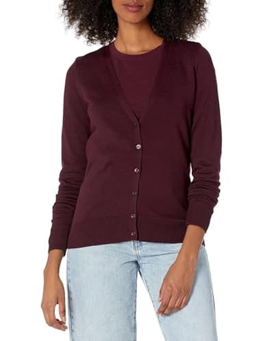 Amazon Essentials Women's Lightweight V-Neck Cardigan Sweater (Available in Plus Size), Burgundy, 2X - Image 1
