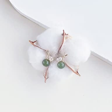 LOOYUUPEE Natural Hetian Jade & Zircon Earrings for Women, Dainty Lucky Green Jade Leaf Charm Pendant Jewelry Studs, Handmade Ear Stud Earrings for Mom Lover Her (925 Sterling Silver with Gold Plated) - Image 8
