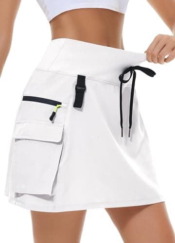 MIVEI Women's Hiking Cargo Skort Skirt High Waisted Golf Dressy Casual with Zipper Pockets Workout Sport Quick Dry Skirts White - Image 1