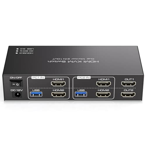 HDMI KVM Switch Dual Monitor 2 Computers Support 4K@60Hz USB 3.0 KVM Switches Share Dual Monitors and 4 USB 3.0 Ports Support Extended/Copy Mode with DC 12V Adapter&Wired Controller - Image 1