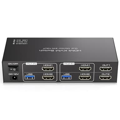 HDMI KVM Switch Dual Monitor 2 Computers Support 4K@60Hz USB 3.0 KVM Switches Share Dual Monitors and 4 USB 3.0 Ports Support Extended/Copy Mode with DC 12V Adapter&Wired Controller - Image 1