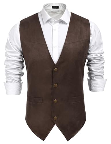 COOFANDY Men's Suede Leather Suit Vest Casual Western Vest Jacket Slim Fit Waistcoat (X-Large, 01_coffe) - Image 1