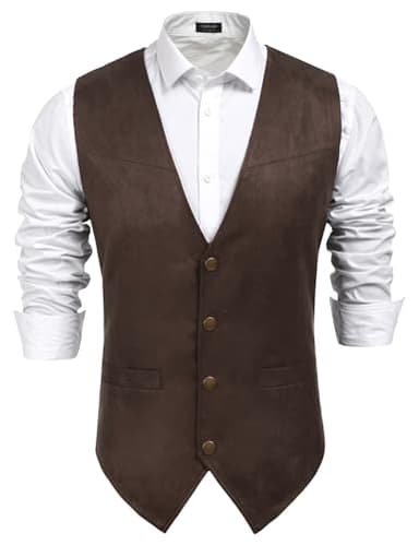 COOFANDY Men's Suede Leather Suit Vest Casual Western Vest Jacket Slim Fit Waistcoat (X-Large, 01_coffe) - Image 1