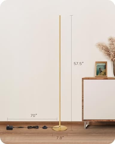 EDISHINE LED Corner Floor Lamp, Modern Slim Dimmable Light, Adjustable Height, 57.5" Minimalist Tall Lamp for Living Room, Bedroom, Office, 3000K Warm White Light (Gold) - Image 7