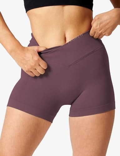 YEOREO Workout Shorts Women Scrunch 3.5" Seamless V Waist Amplify Shorts Sport Gym Shorts Rose Medium - Image 4