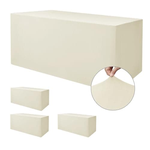 Nasitos Fitted Table Covers Stretch Spandex - 72 x 30 Inch - 4 Pack Beige Rectangle Table Clothes for 6 Foot Folding Tables, Wrinkle Resistant Tablecloths for Banquet, Trade Show, Craft Show - Image 1