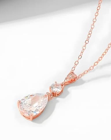 Deerllia Teardrop Necklace Cubic Zirconia Drop Wedding Bridal Pendant Necklace for Women, Rose Gold Plated Copper Brass Micro Inlay CZ Plain Simple Fine Jewelry Gifts Mother's Day Valentines - Image 2