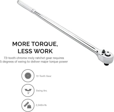 Neiko 03034A 3/8” Drive Extra Long Ratchet | 18” Length | 72 Tooth Gear | Cr-Mo Head | CR-V Steel - Image 4