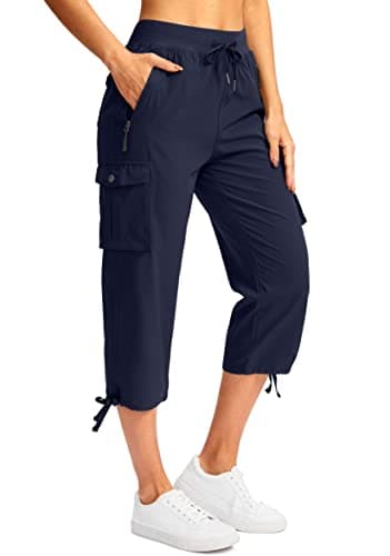 Soothfeel Women's Cargo Capris Pants with 6 Pockets Lightweight Quick Dry Travel Hiking Summer Pants for Women Casual (Navy, XXL) - Image 1