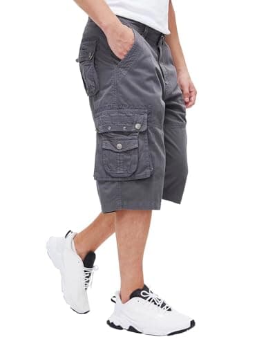 BEST SOUTH Men's Capri Long Twill Cargo Shorts Below Knee 13 Inches Cotton Relaxed Fit Casual Multi-Pocket Grey 40 - Image 1