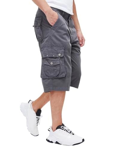 BEST SOUTH Men's Capri Long Twill Cargo Shorts Below Knee 13 Inches Cotton Relaxed Fit Casual Multi-Pocket Grey 40 - Image 1