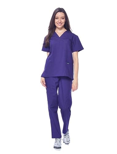 Dagacci Medical Uniform Womens and Mens Scrub Set Unisex Medical Scrub Shirt Top and Pant, Purple, Medium, - Image 2