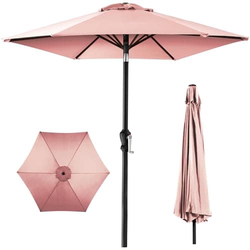 Best Choice Products 10ft Outdoor Steel Polyester Market Patio Umbrella w/Crank, Easy Push Button, Tilt, Table Compatible - Rose Quartz - Image 1