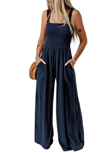 Dokotoo Loose Jumpsuits for Women Overalls Oversized Solid Color Wide Leg One Piece Sleeveless jumpsuit Long Pant Romper with Pockets 2025 Fashion Blue Large - Image 1