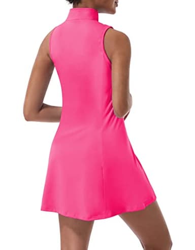 Tennis Dress for Women, Tennis Golf Dresses with Built in Shorts and Pockets for Sleeveless Workout Athletic Dresses Rose Red - Image 2