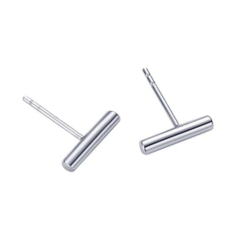 S.Leaf Sterling Silver Stud Earrings for Women Small Tiny Hypoallergenic Second Hole Bar Earrings Best Friend Birthday Gifts for Women Trendy Sister Mom Wife Womens Her Friend Party (Thick_Bar_Silver) - Image 1