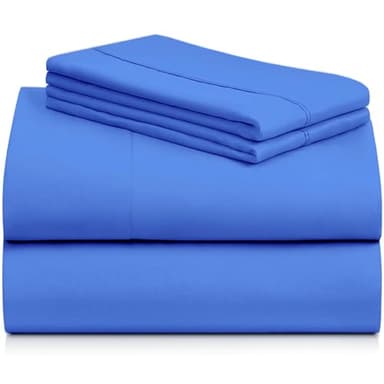 LuxClub 4 PC Sheet Set Bed Sheets Deep Pockets 16" Eco Friendly Wrinkle Free Cooling Machine Washable Hotel Bedding Silky Soft - Marine Blue King - Image 8
