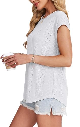 XIEERDUO Womens Tops Summer 2025 Trendy Short Sleeve Blouses White Shirts Beach Vacation Clothes for Women Fall Fashion Must Haves XL - Image 3