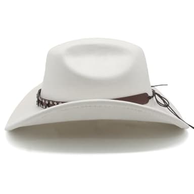 JOTDEW Cowboy Hat for Women Men Wide Brim Western Cowgirl Hat Roll up Brim with Belt Buckle Classic Suede Country Cowboy Hat KK-004 Beige - Image 5