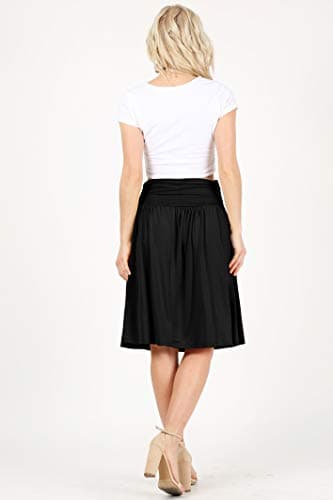 Black Skirts for Women - Knee Length High Waisted Flowy Aline Pocket Skirt (Size Medium, Black) - Image 3