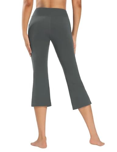 FIRST WAY Buttery Soft Women's Bootcut Yoga Pants Capris with 3 Pockets Lounge Floral Printing Capris, Iron Gate L - Image 3