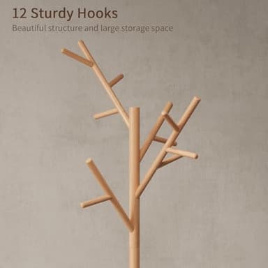 Muwuele Coat Rack,Solid Wood Coat Rack Freestanding with 12 Hooks,Coat tree freestanding 3 Adjustable Heights for coat, Hats, Handbags，Coat Stand for Entryway,Bedroom (Natural) - Image 7