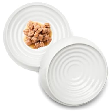 CatGuru Cat Bowls, Whisker Friendly Cat Food Bowl for Indoor Cats, Reliefs Whisker Fatigue, Wide Kitten Dish, Non Slip Pet Dishes, Shallow Pet Plates (Set of 2, Marshmallow) - Image 1