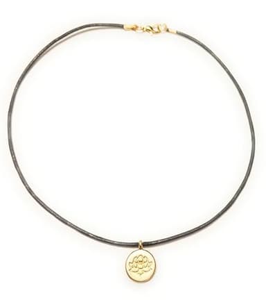 Lotus Flower 18K Gold Plated Brass Pendant Comfort Necklace Leather Cord Spiritual Yoga Meditation Gift Boxed Black 18 Inch - Image 2