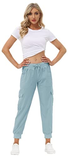 MoFiz Womens Lightweight Hiking Pants with Pockets Quick Dry Athletic Outdoor Summer Travel Casual Sweatpants Cargo Pant for Women Dusty Blue M - Image 5