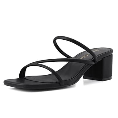 Shoe'N Tale Strappy Heels For Women Low Chunky Block Heel Heeled Sandals Square Open Toe Slip On Slides Mules(8.5,Black) - Image 1