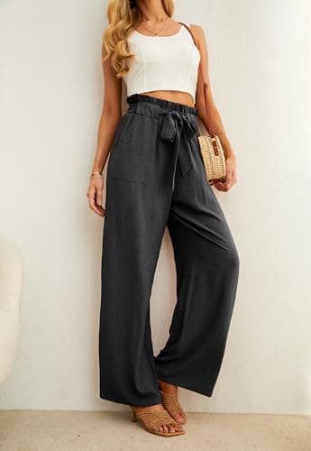 IWOLLENCE Women's Wide Leg Pants with Pockets High Waist Adjustable Knot Loose Casual Trousers Business Work Casual Pants Black XX-Large - Image 3
