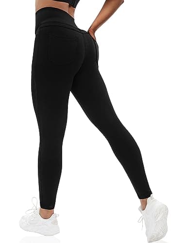 VOOVEEYA Curvy Womens Leggings, High Waisted Yoga Pants with Back Pockets, Tummy Control - Buttery Soft - Stretchy(Tall-Solid Black 2XL) - Image 1