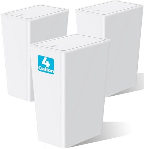 Gaxuzewc 4 Gallons Bathroom Trash Can with Lid, 3 Pack 15 Liters Slim Garbage Can with Pop Up Lid, Small Waste Basket Trash Bin for Bathroom Bedroom Kitchen Laundry Office and Under Desk Sink (White) - Image 1